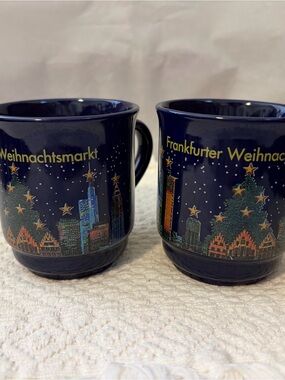 Frankfurter Weihnachtsmarkt Ceramic Mugs - Deep Blue Holiday Set of 2
